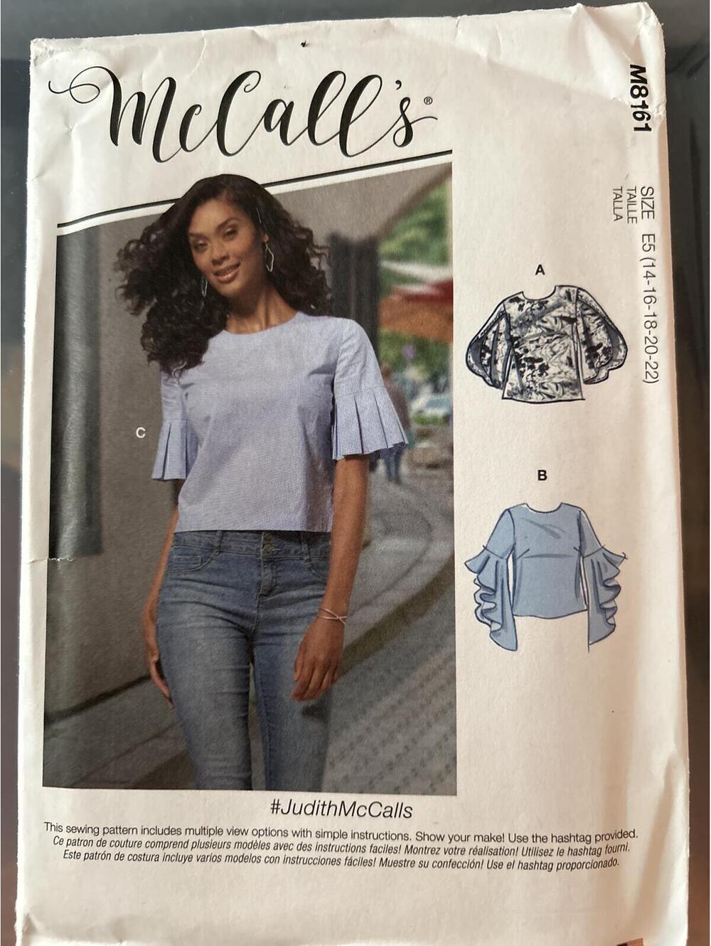 McCall's M8161 Judith McCalls Sewing Pattern Women's Tops Size 14-22